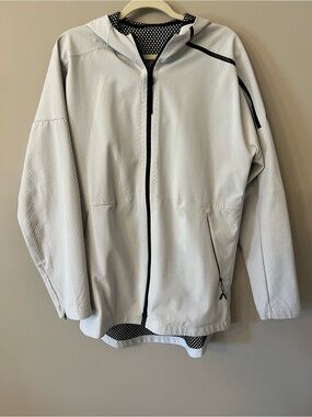Adidas White Performance Hooded Jacket with Black Trim